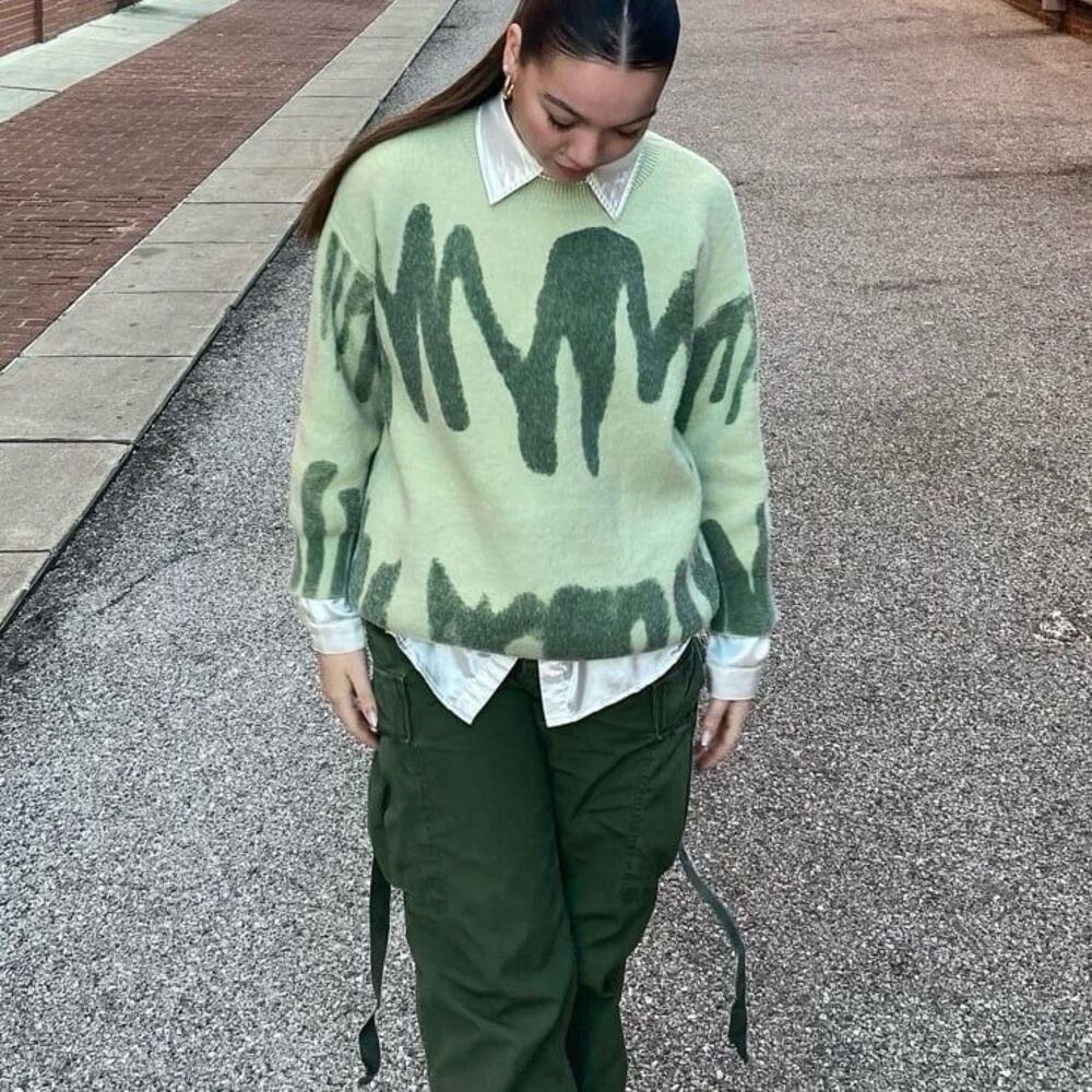 Princess Polly Katie oversized green scribble sweater